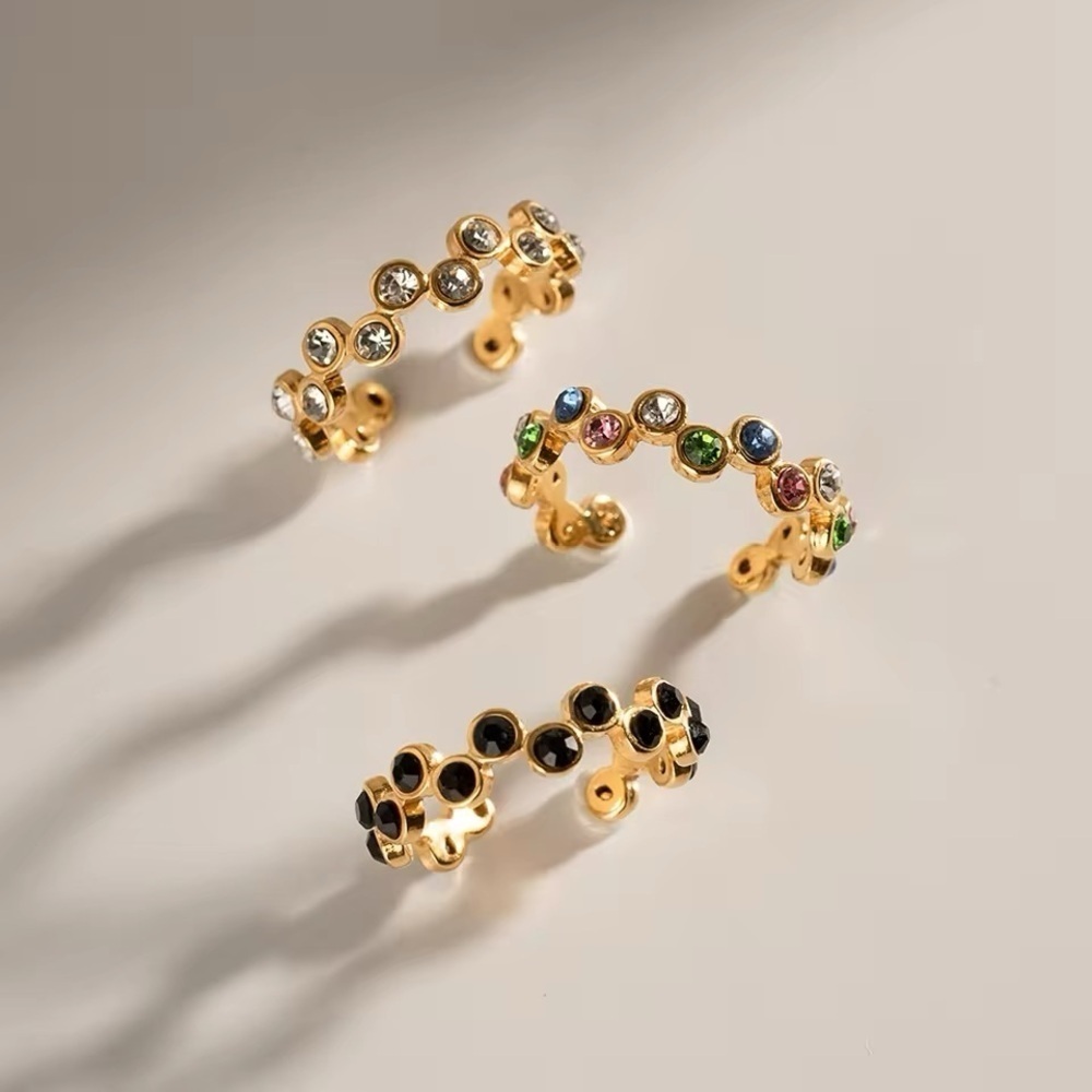 18k Gold Plated Black Cubic Zirconia Staggered Open Ring - Picture 3 of 7